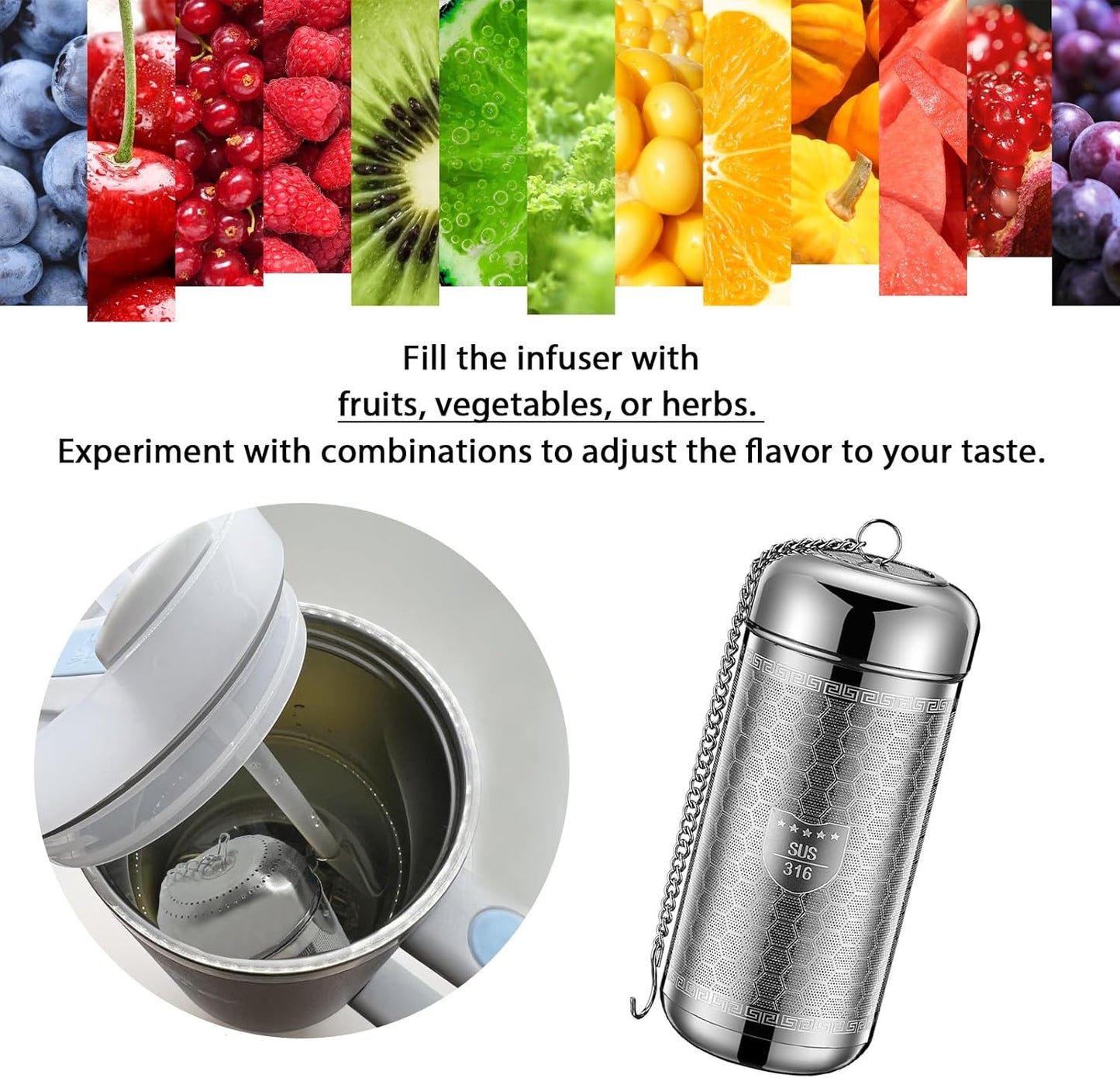 2PCS Fruit Infuser Insert,Flower Tea Infuser for Wide Mouth Water Bottles,Compatible with Stanley,Hydro Flask,Iron Flask, Takeya, ThermoFlask and Similar