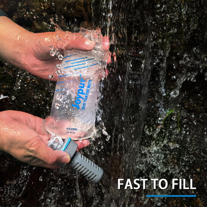 Water Filter Survival - Collapsible Water Bottle with Filter 0.01 Micron Squeeze Filtered Water Bottle 22oz for Hiking Backpacking Camping BPA-Free(White 650ml)