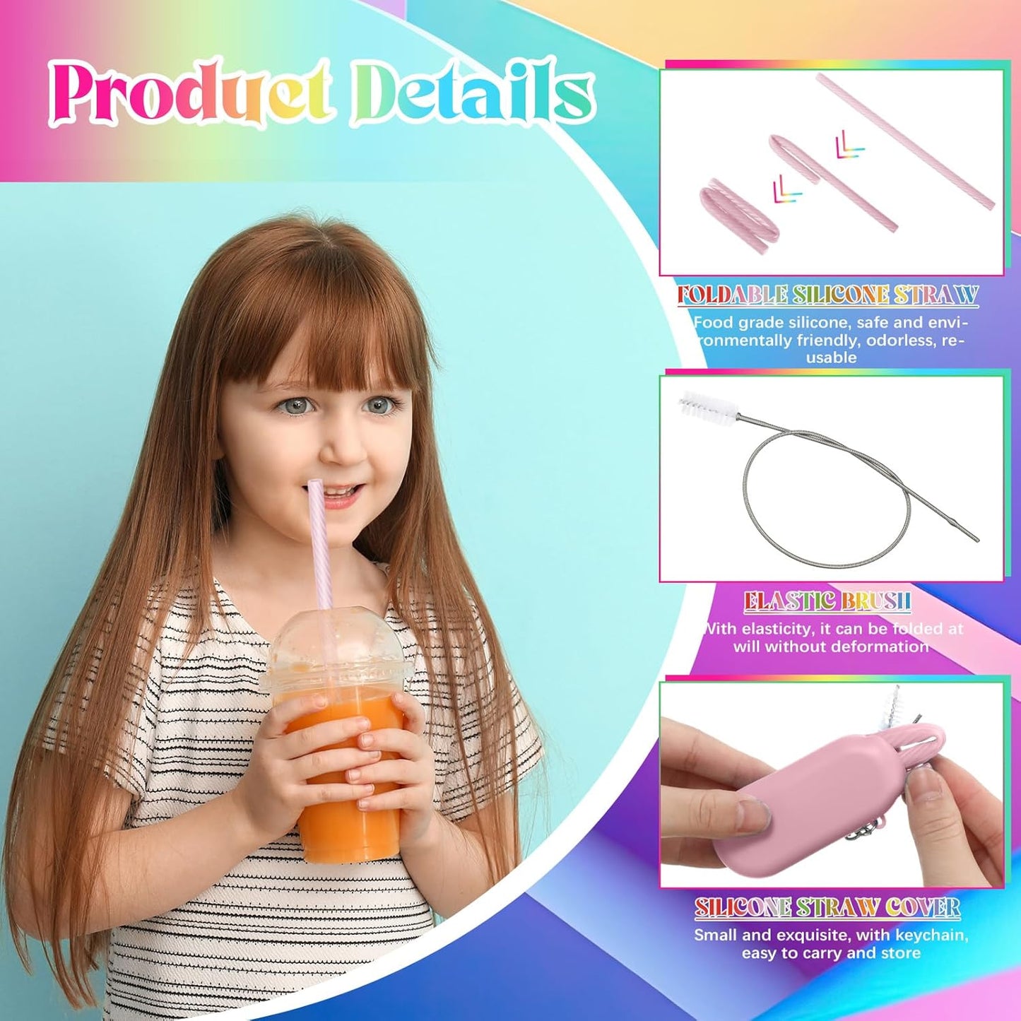 Meanplan 4 Sets Cruise Ship Essentials,4 Set Silicone Straws with Case Reusable Silicone Portable Drinking Straw Set for Party Travel Cold or Hot with 4 Carry Case, 4 Cleaning Brushes (Classic Color)