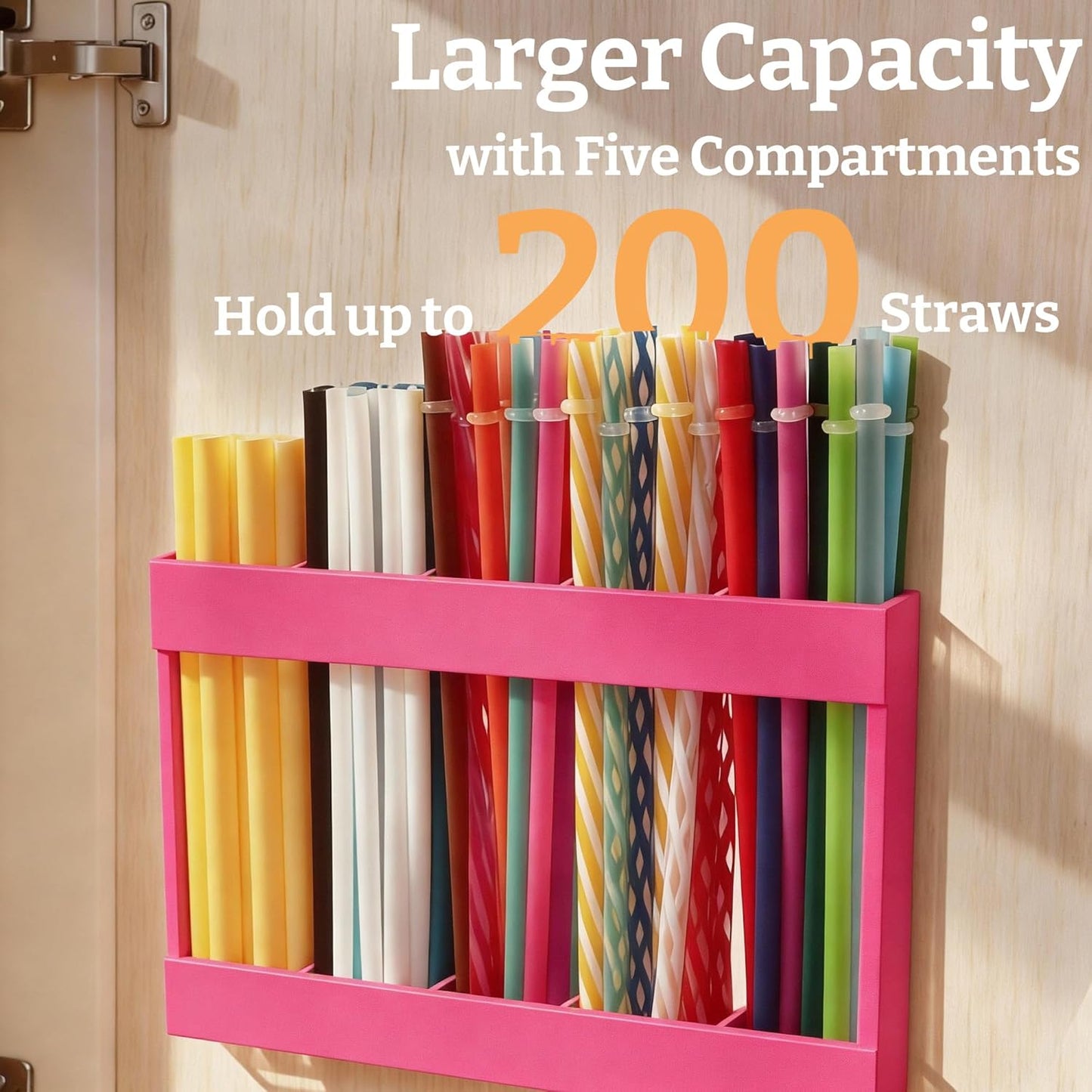 9.5” Large Acrylic Straw Holder for Cabinet Door with Detachable Ultra Sticky Adhesive Squares and Stickers, 2026 Reusable Straws Organizer Storage Dispenser for Kitchen Counter Cupboard