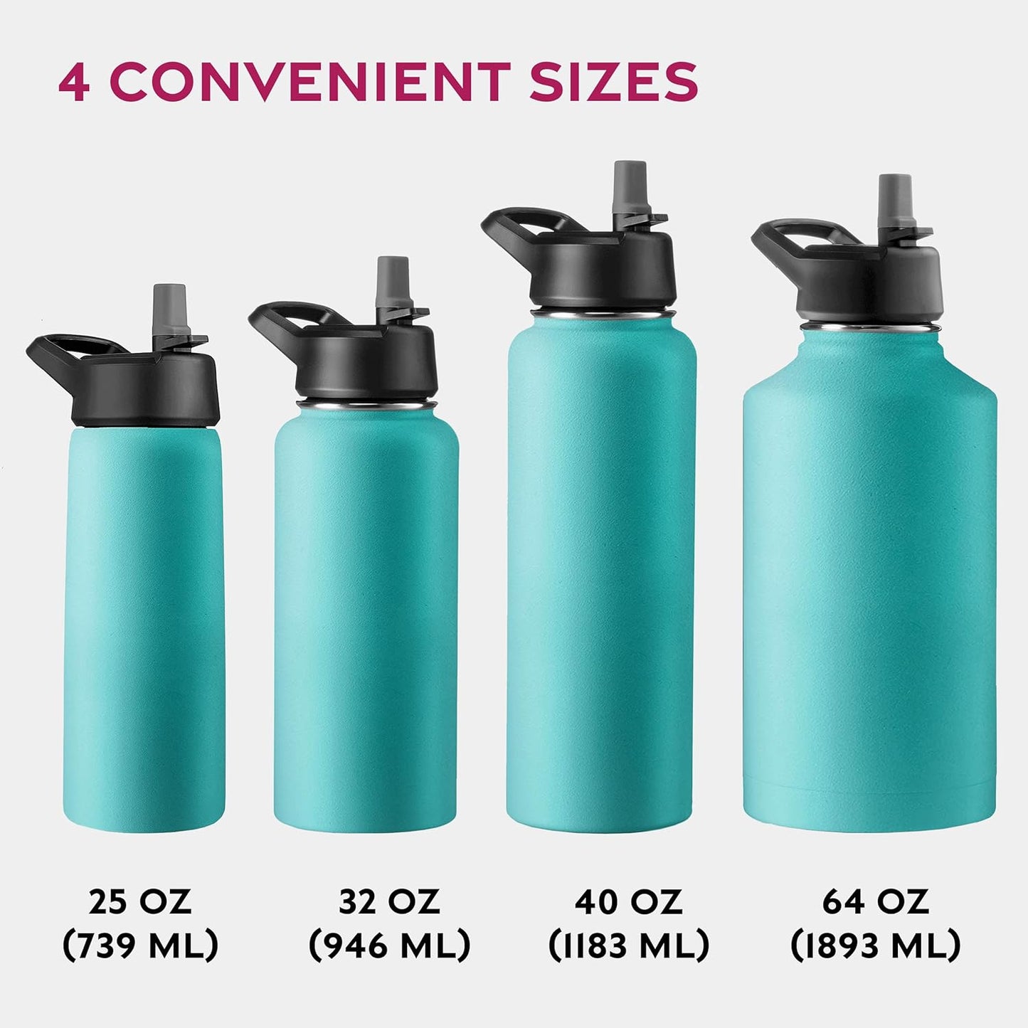 FineDine Water Bottle - Stainless Steel Insulated Water Bottle with Straw Lid, Flip Lid & Wide-Mouth Cap - Keeps Hot and Cold - 25 Oz / 739ml - Dreamy Purple