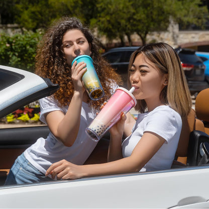 Bumbler Original Boba Tea Cup - 24oz Double-Walled Plastic Reusable Tumbler with Extra Wide Straw & Leak-Proof Lid - BPA-Free Smoothie & Iced Coffee Travel Mug - Blush Pink