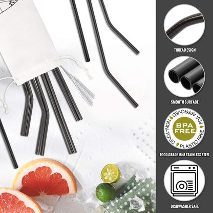 Hiware 12-Pack Reusable Stainless Steel Metal Straws with Case - Long Drinking Straws for 30 oz and 20 oz Tumblers Dishwasher Safe - 2 Cleaning Brushes Included