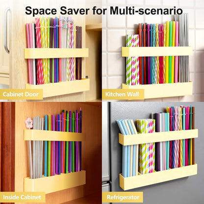 9.5” Large Acrylic Straw Holder for Cabinet Door, Reusable Adjustable Two-Part Straws Organizer with Ultra Sticky Adhesive Strips, 2026 Straw Storage for Kitchen Cupboard (Transparent)