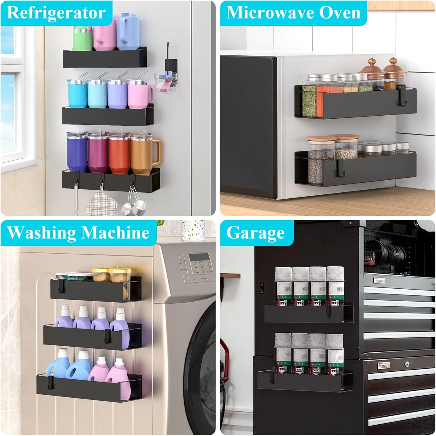 HuggieGems Magnetic Water Bottle Holder for Refrigerator, Cup Holder Organizer for Stanley and Tumbler for Kitchen, 4 Pack, Black
