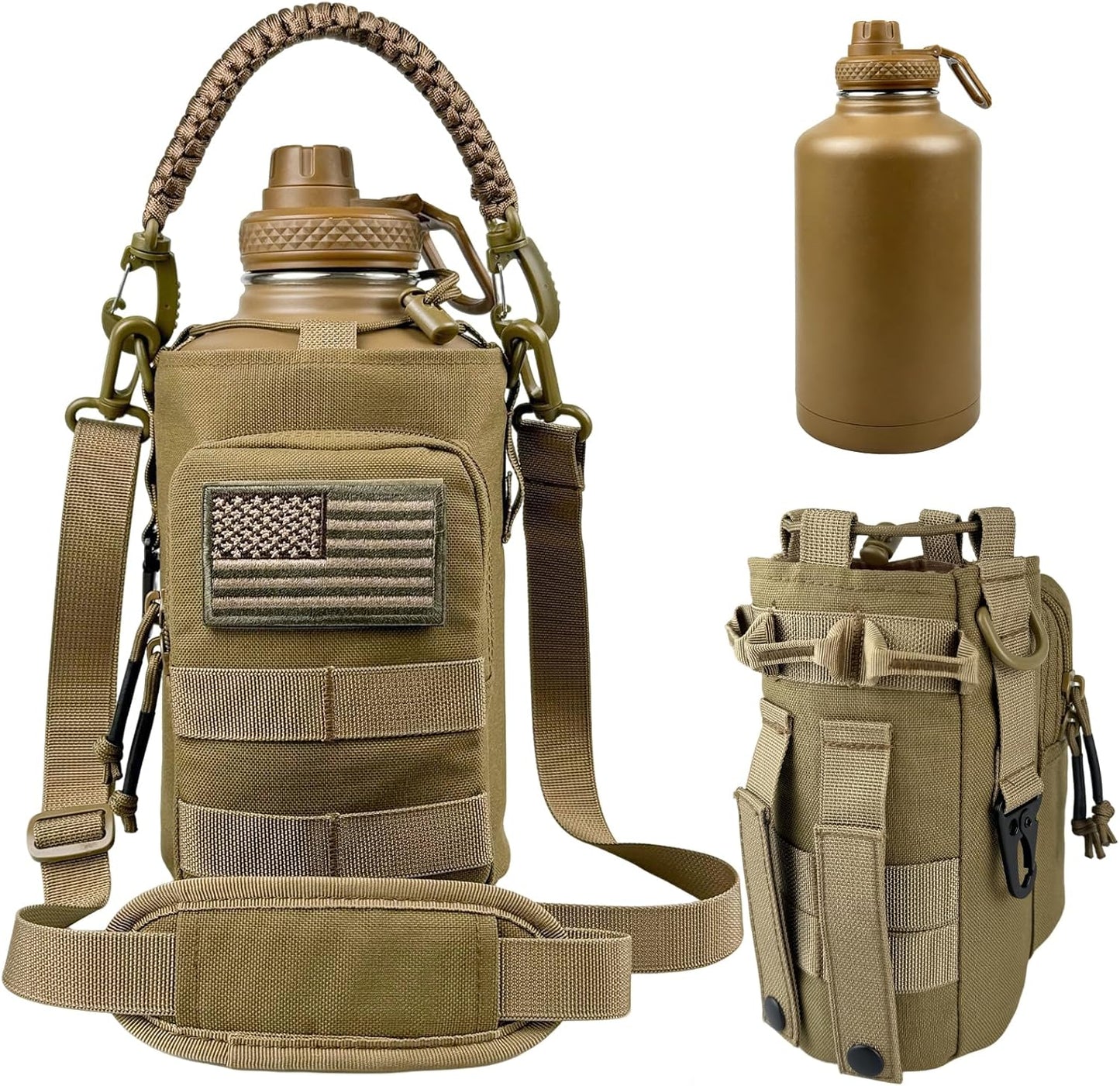 32 oz Insulated Water Bottle with Sleeve - Tactical Stainless Steel Gym Water Bottles for Men, Sports Water Bottle for Hiking Camping Outdoor with Camo Pouch