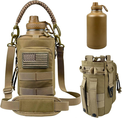 32 oz Insulated Water Bottle with Sleeve - Tactical Stainless Steel Gym Water Bottles for Men, Sports Water Bottle for Hiking Camping Outdoor with Camo Pouch