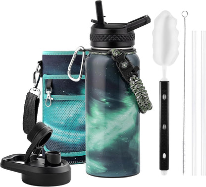 RAYMYLO One Gallon Water Bottle Insulated, Triple Walled Vacuum Stainless Steel (Cold for 48 Hrs), Leak Proof & Non-BPA, Large Water Flask Jug with Paracord Handle & Straw Spout Lids