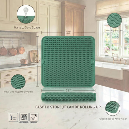 MicoYang Silicone Dish Drying Mat for Multiple Usage,Easy clean,Eco-friendly,Heat-resistant Silicone Mat for Kitchen Counter,Sink,Bar,Bottle,or Cup Green M 17 inches x 6 inches