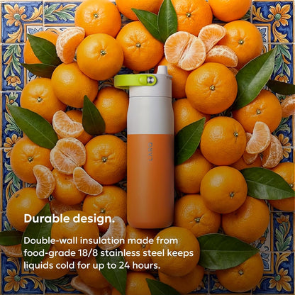 LARQ Swig Top — Insulated Stainless Steel Water Bottle with Straw, Detachable Silicone Handle, Vacuum 24h Cold, BPA-Free Metal Bottle for Gym, Travel, Office, Wide Mouth for Ice — 23 oz, Mojave Dune