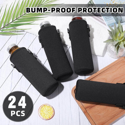 Rtteri 24 Pcs Black Neoprene Insulated Water Bottle Sleeves with Adjustable Straps (32 oz, Sports, Hiking, Camping, Running, Yoga, Cycling, Backpacking)