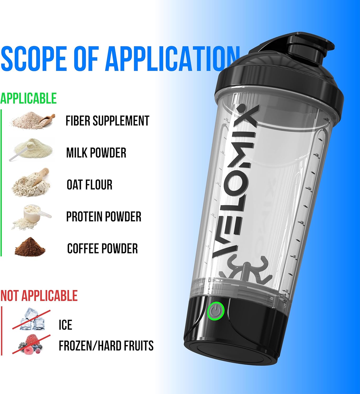 VELOMIX Electric Protein Shaker Bottle - 24 oz | USB-C Rechargeable | Leak Proof Shaker Cups for Protein Shakes | Portable Blender for Shakes and Smoothies (Electric-Transparent)