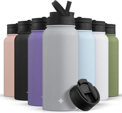 JoyJolt Triple Insulated Water Bottle with Straw Lid AND Flip Lid! 22oz Water Bottle, 12 Hour Hot/Cold Vacuum Insulated Stainless Steel Water Bottle. BPA-Free Leakproof Water Bottles - Thermos Bottle