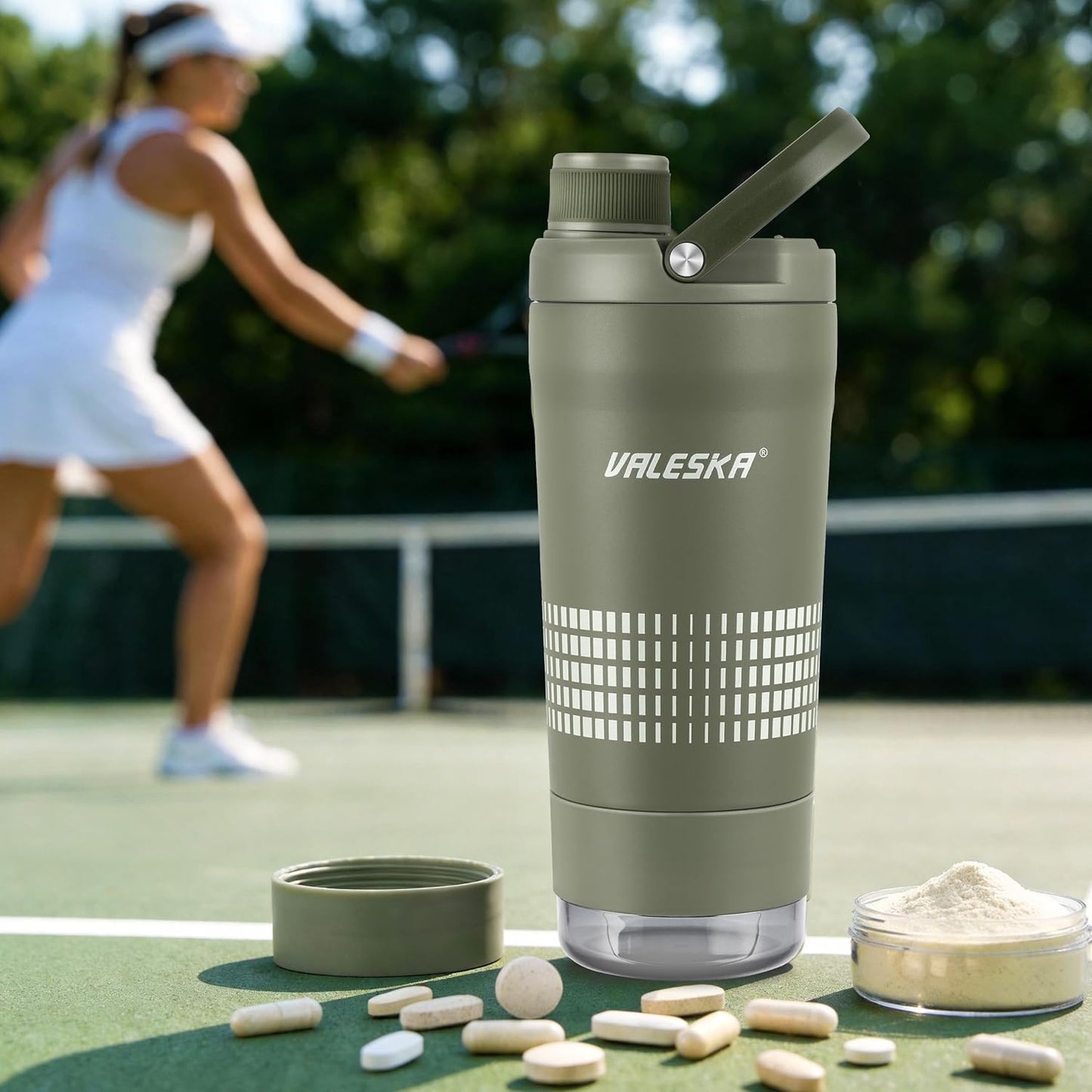 VALESKA Protein Shaker Bottle | 20oz Insulated Stainless Steel Protein Shaker, BPA Free, Leak Proof, Dishwasher Safe, Perfect for Protein Shakes and Pre Workout | Green