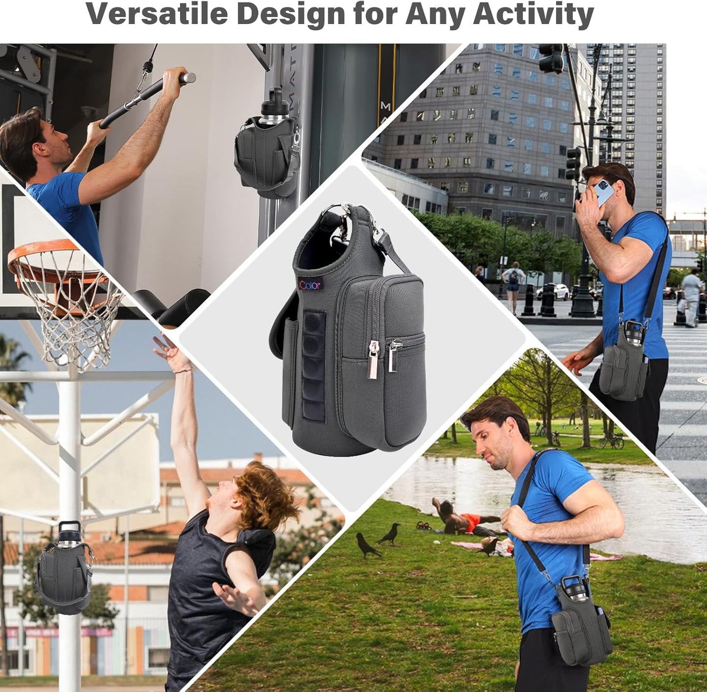 icolor Magnetic Gym Bag Water Bottle Carrier Holder with Phone Pockets & Shoulder Strap,Gym Magnetic Bag 5 Built-in Magnets Gym Accessories Organizer Sling Bottle Bag Pouch Sleeve