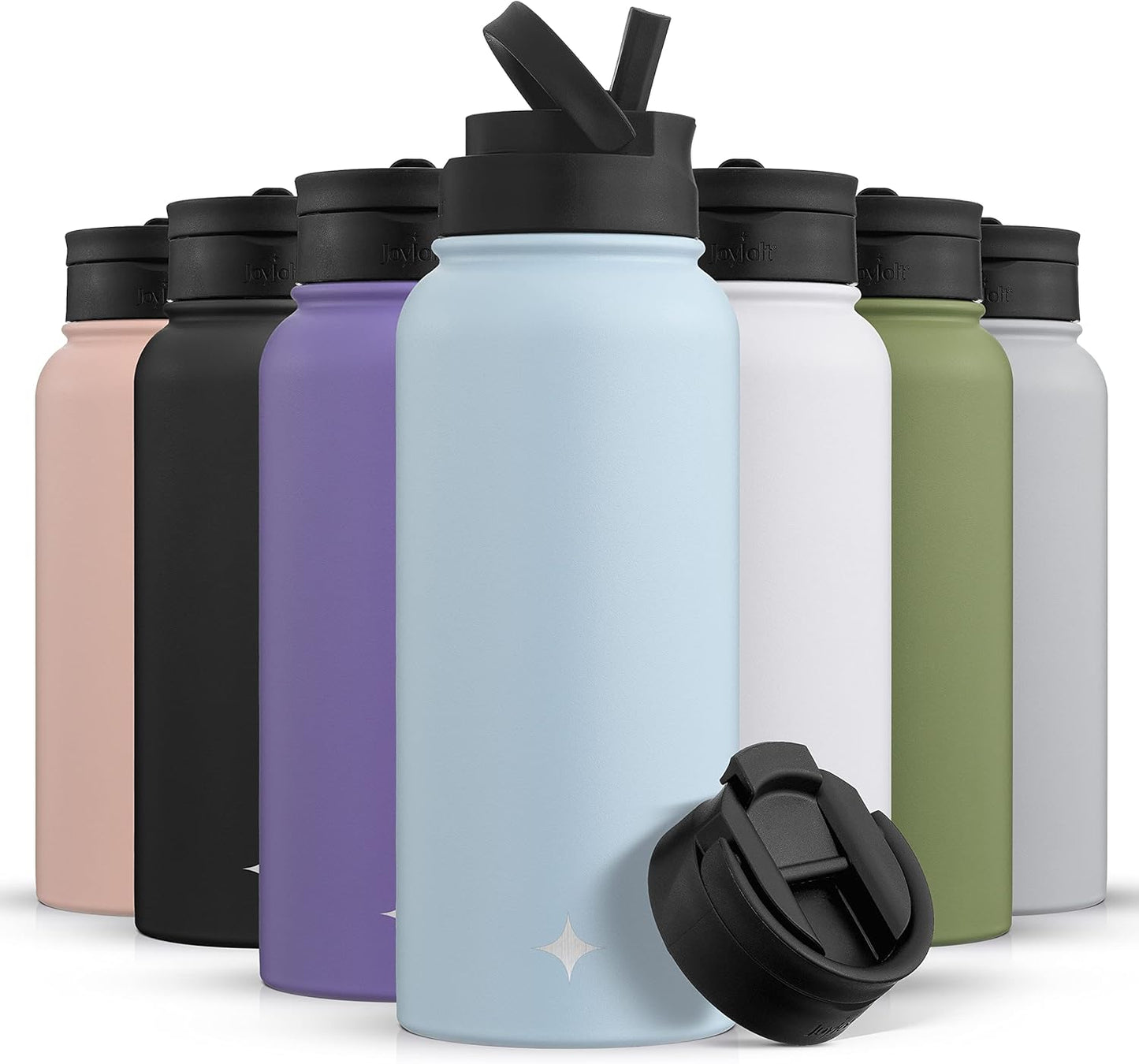 JoyJolt Triple Insulated Water Bottle with Straw Lid AND Flip Lid! 22oz Water Bottle, 12 Hour Hot/Cold Vacuum Insulated Stainless Steel Water Bottle. BPA-Free Leakproof Water Bottles - Thermos Bottle