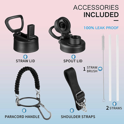 KXIAOCHEN Insulated Water Bottle With Strap, Cold For 48 Hrs Leak Proof, Triple Wall Stainless Steel Sports Water Bottle With Straw And Spout Lid For Gym Hiking Travel