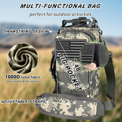Water Bottle Holder with Strap - Tactical Insulated Water Bottle Sleeve with MOLLE System Water Bottle Cover Cross-Body Pouch for Walking Hiking Camping Gym 32oz&40oz