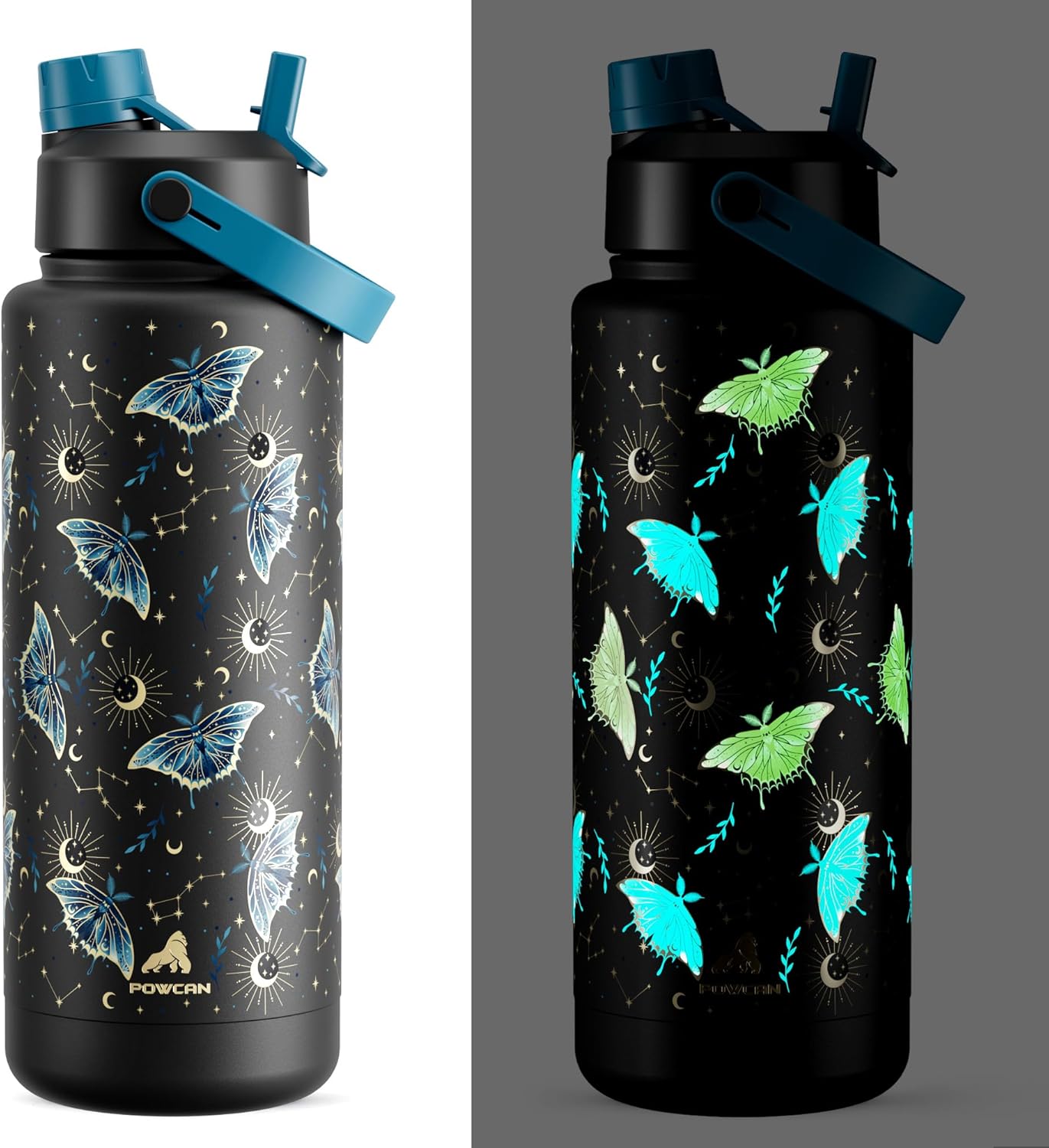 POWCAN 26 oz Insulated Water Bottle with 2-in-1 Straw and Spout Lid, Keep Cold 24H, Leak-Proof, Fits in Car Cup Holder, Stainless Steel Water Bottle for Sports, Travel, and School (Mint)
