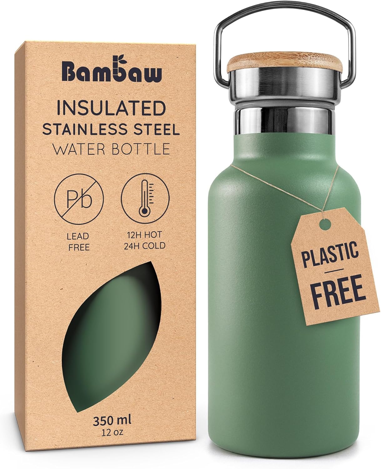 Bambaw 24 oz Stainless Steel Water Bottle, Insulated Metal Water Bottle Wide Mouth, Great for Hiking & Travel, With Handle Easy to Carry, Rust-Resistant & Durable (Aegean Blue)