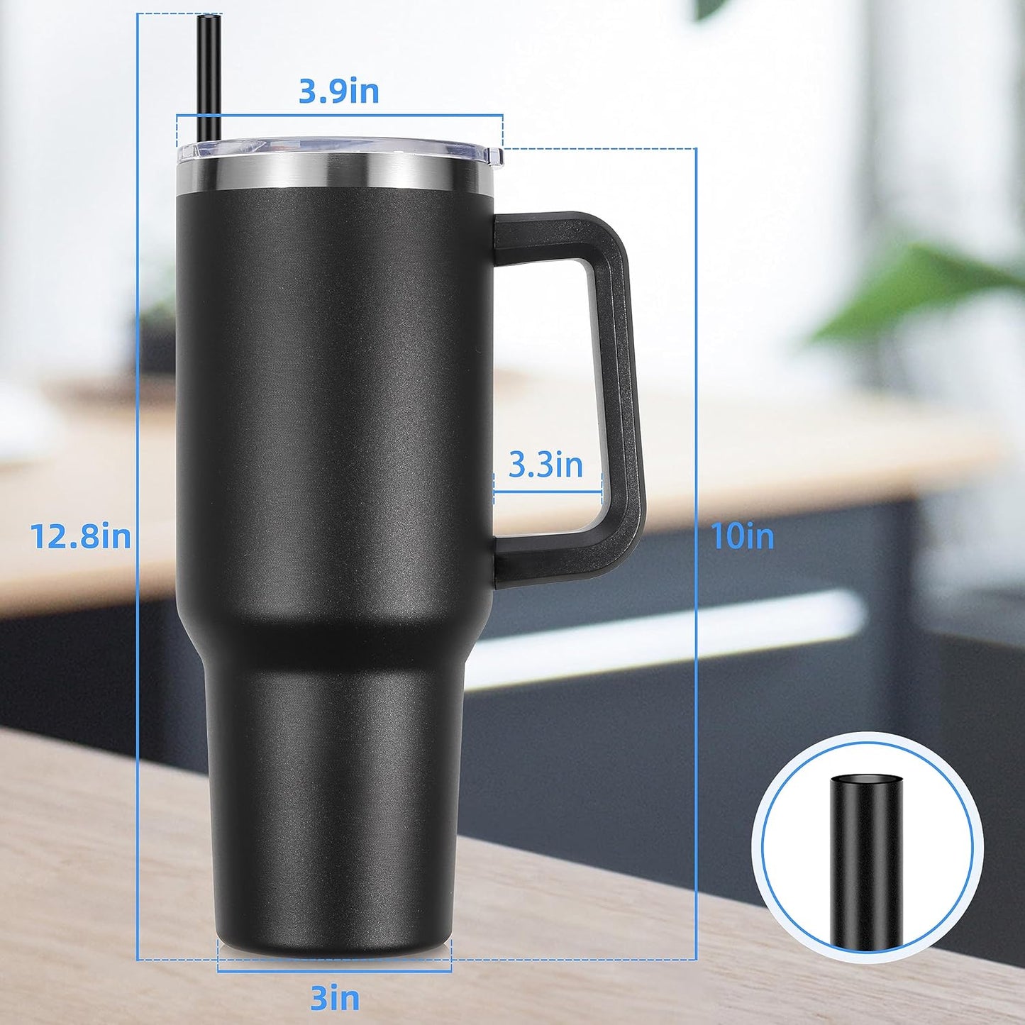 DOMICARE 40 oz Tumbler with Handle and Straw, Stainless Steel Tumbler with Lid and Straw, Reusable Vacuum Insulated Cup, Travel Coffee Mug, Blue, 1Pack