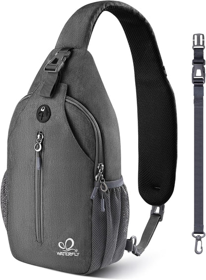 WATERFLY Crossbody Sling Backpack Sling Bag Travel Hiking Chest Bag Daypack (Black)
