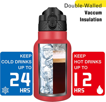 Han's Bottle Sports Water Bottle - 24 Oz, Straw Lid, Leak Proof, Vacuum Insulated Stainless Steel, Double Walled, Thermo Mug,Black