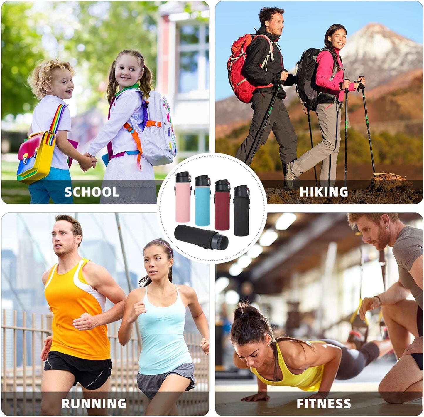 Zhehao 16 Pcs Neoprene Water Bottle Sleeve with Shoulder Strap Water Bottle Holder 32 oz Water Bottle Carrier Insulated Water Bottle Pouch Adjustable Water Bottle Sling Bag for Boys Girls