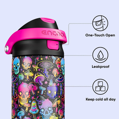 ENCOOL Leakproof Insulated Water Bottle with Straw Dual-Sip Water Bottle Bag-Safe Design for Work, Commute & Gym – Keeps Drinks Cold All Day, 24 oz, Lemonade Pink - Colors B