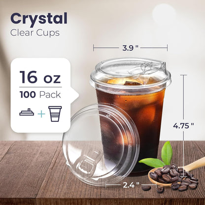 Fit Meal Prep 50 Pack 32 oz Clear Plastic Cups with Strawless Sip Lids, Disposable Plastic Coffee Cups with Lids, To Go Cups for Iced Coffee, Smoothies, Soda, Party Drinks, Bubble Tea, Cold Beverage