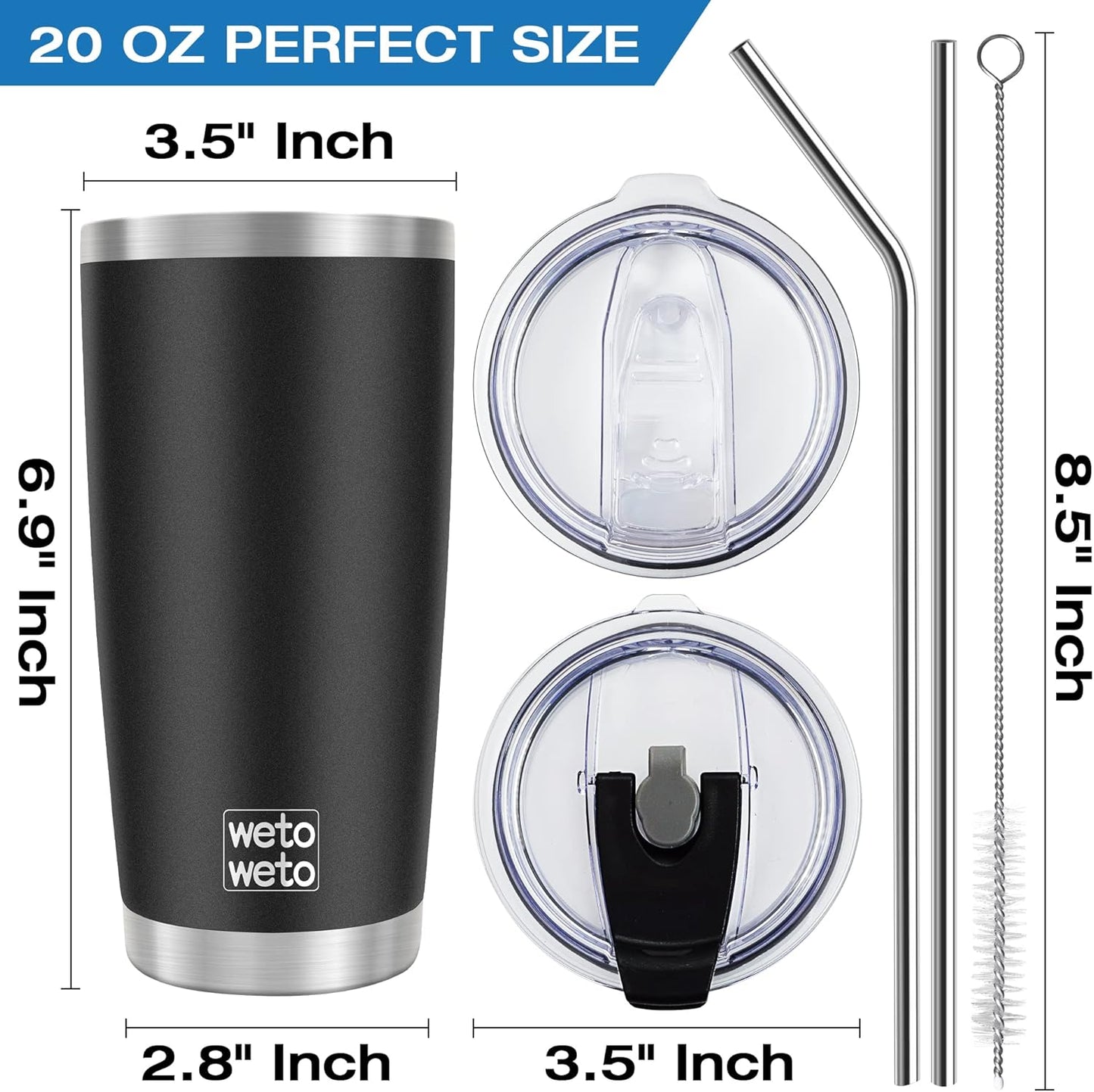 WETOWETO 20oz Tumbler, Stainless Steel Vacuum Insulated Coffee Travel Mug, Double Wall Powder Coated Insulated Coffee Mug Travel Mug with Lid Thermal Cup for Outdoor (Navy Blue, 1 Pack)