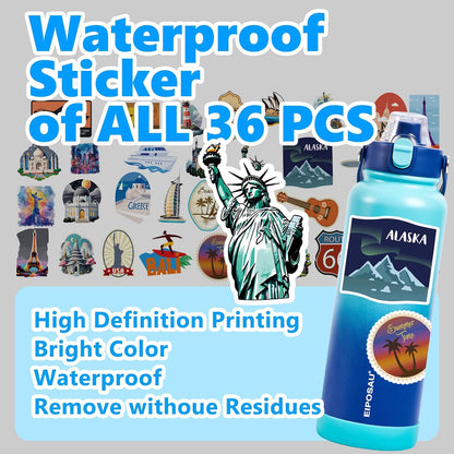 Insulated Water Bottle with Lid & Boot & Stickers, 24 oz Stainless Steel Sweat Free Bottle Keep Cold 24H, BPA-Free Sports Wide Mouth Water Bottle, BlueBlack