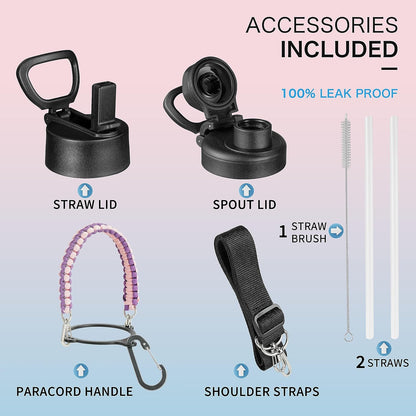 KXIAOCHEN Insulated Water Bottle With Strap, Cold For 48 Hrs Leak Proof, Triple Wall Stainless Steel Sports Water Bottle With Straw And Spout Lid For Gym Hiking Travel