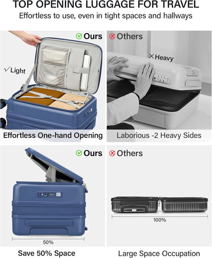 Hanke 20 Inch Expandable Carry On Luggage with Cup Holder 22x14x9 Airline Approved, Top Opening Hard Shell Suitcases with Wheels, Carry-On Travel Suitcase Trunk Luggage with Lock, Smoke White