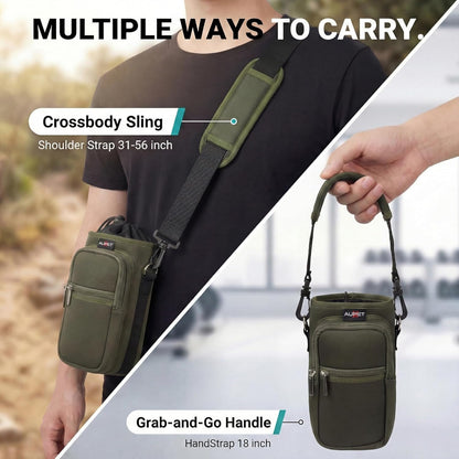 AUPET Water Bottle Sling Bag Sleeve Holder Carrier 25/32/40/64 oz,Insulated Crossbody Water Bottle Case Cover with Strap and Pockets for Men/Women Walking Hiking