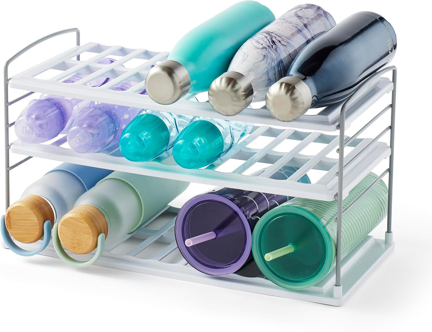 YouCopia UpSpace Water Bottle and Travel Mug Cabinet Organizer, Adjustable Storage Rack for Kitchen Organization, 3-Shelf