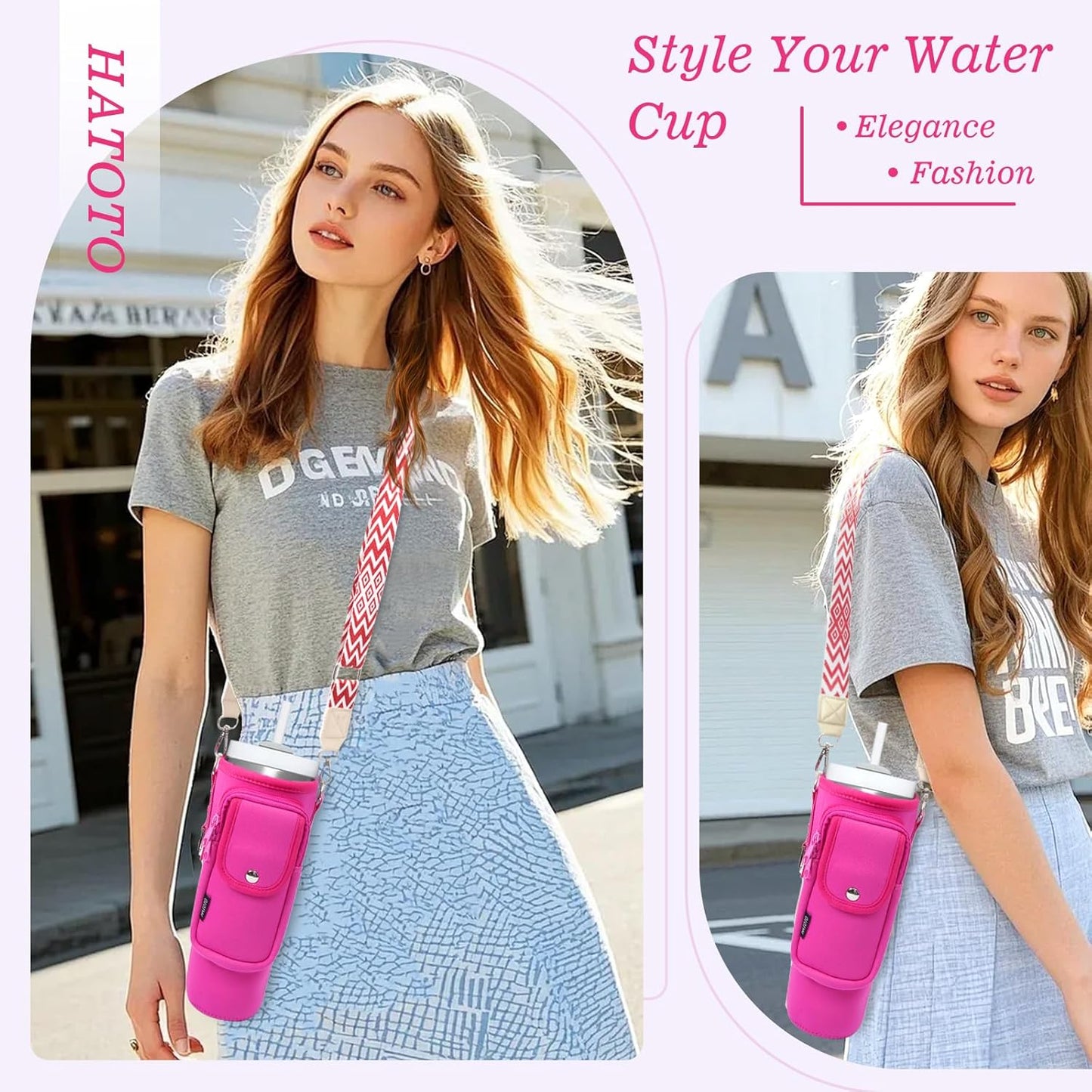 Water Bottle Holder with Strap for Stanley Cup 40/30oz, Insulated Neoprene Stanley Cup Holder with Strap for Tumbler with Handle Stanley Carrier Bag Cross-body Bag for Walking
