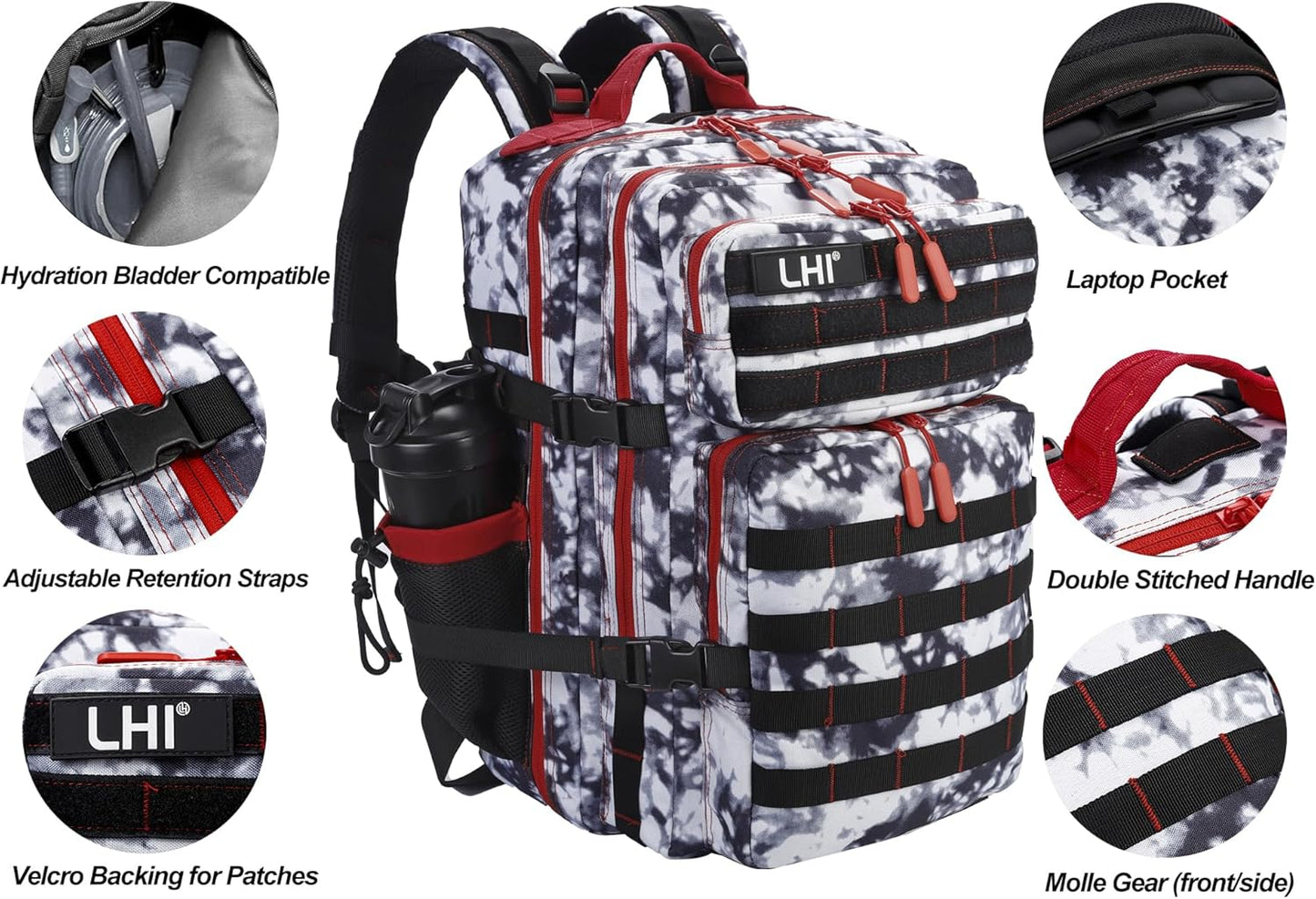 LHI Military Tactical Backpack for Men and Women 45L Army 3 Days Assault Pack Bag Large Rucksack with Molle System - Black - Colors A
