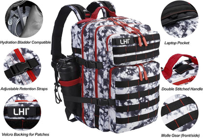 LHI Military Tactical Backpack for Men and Women 45L Army 3 Days Assault Pack Bag Large Rucksack with Molle System - Black - Colors A