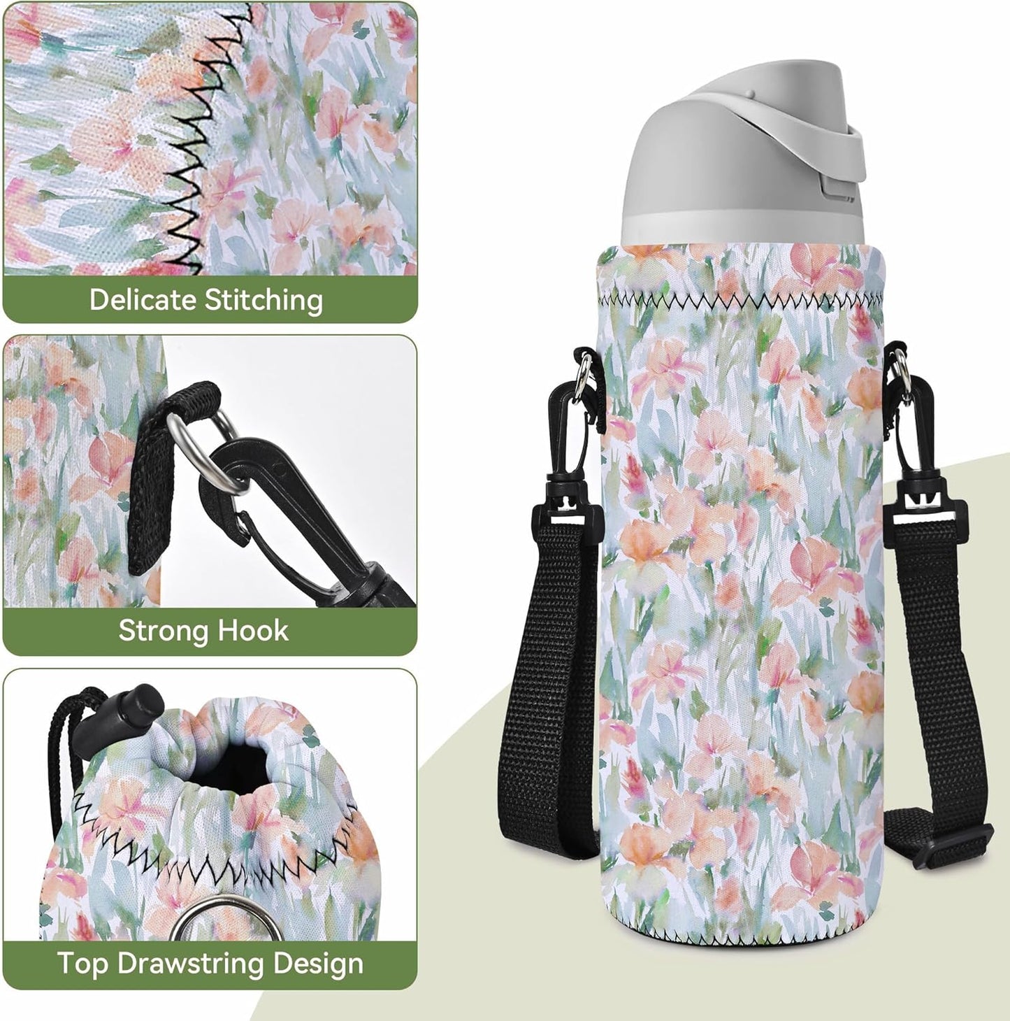 Neoprene 500ML/750ML/1000ML Water Bottle Bag Carrier, Portable Insulated Bottle Sling Holder Case Pouch with Adjustable Shoulder Strap for Men Women Walking Hiking Running