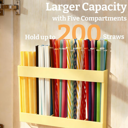 9.5” Large Acrylic Straw Holder for Cabinet Door with Detachable Ultra Sticky Adhesive Squares and Stickers, 2026 Reusable Straws Organizer Storage Dispenser for Kitchen Counter Cupboard