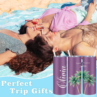Girl Trip Gifts for Women, Personalized Girls Trip Tumblers with Name Text, Custom Beach Tumbler, Road Trips Vacation Cruise Cup with Lid and Straw, Bachelorette Party Girl Weekend Gift For Friend