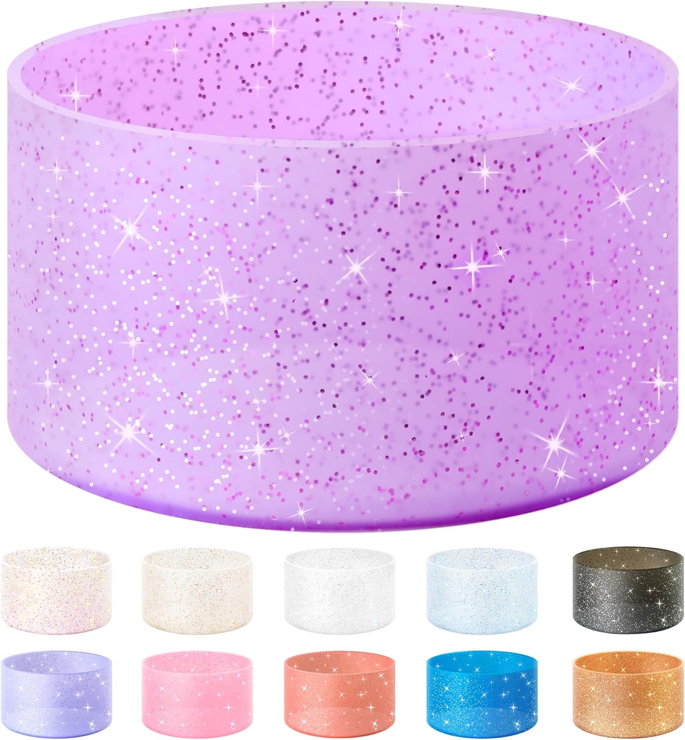 Vmini Protective Glitter Silicone Boot, Compatible with Stanley Tumbler 20-40oz & Hydro Flask Water Bottle 12-24oz and More Bottles/Tumblers with 2.8-2.95in Bottom, Bling Anti-Slip Sleeve Cover