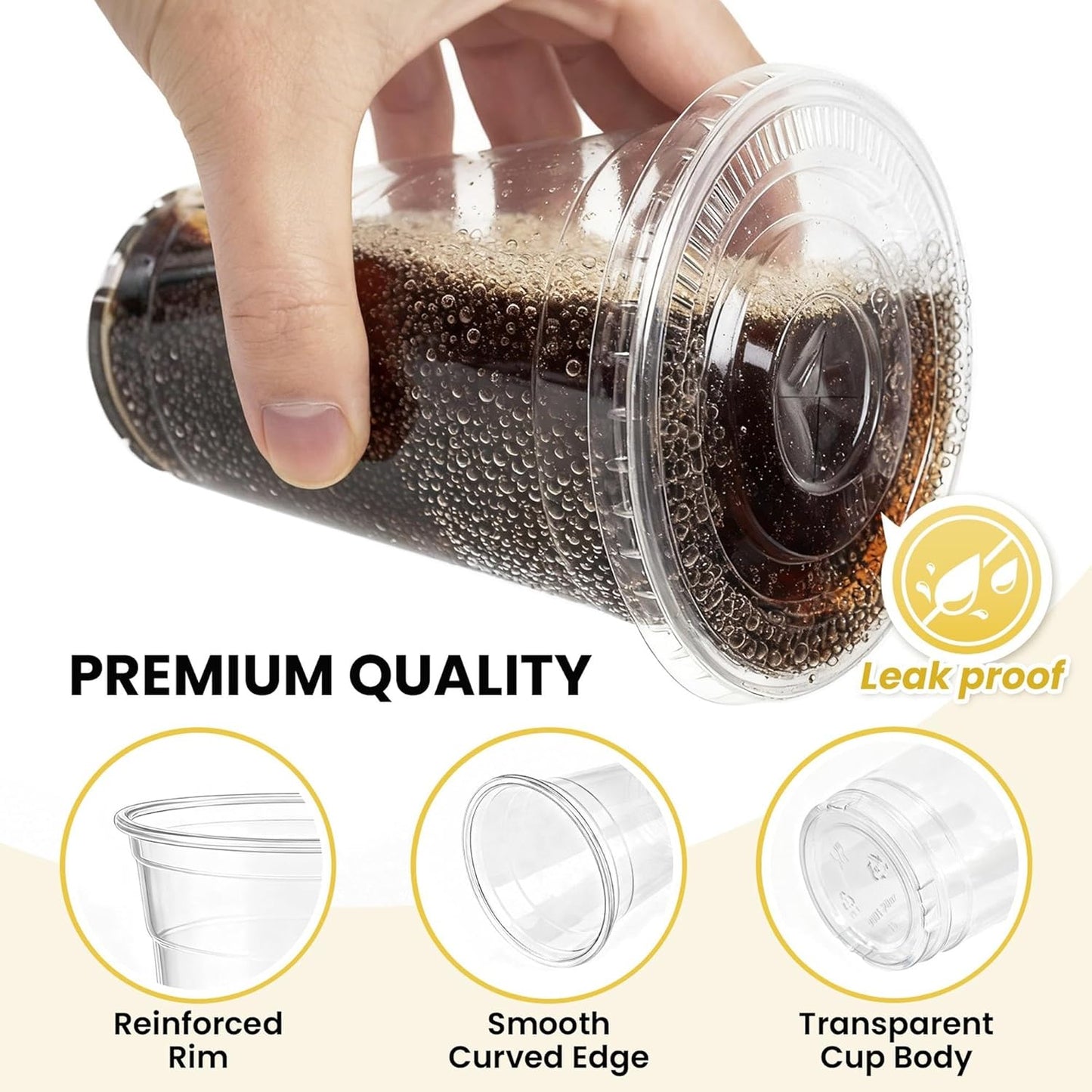 100 Pack 16 oz Plastic Cups with Lids and Straws, Clear Disposable Plastic Cups, Heavy Duty Iced Coffee Cups with Leak-Resistant Lids, Cold Drink Cups for Juice, Coffee and Milk Tea & Party To Go