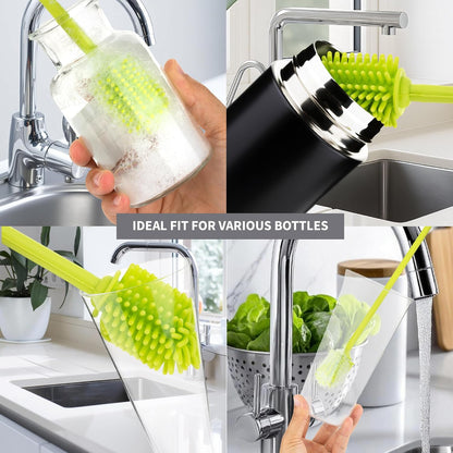 A-Brush Silicone Bottle Cleaner Brush, 2 Piece Set, Flexible, Long Handle - Water Bottle Cleaner, Baby Bottle Nipple Brush for Plastic & Glass, BPA-Free Dish Washing Brush A2S Protection