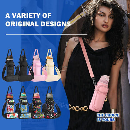 Neoprene Water Bottle Holder Bag with Cell Phone Pocket Compatible with Owala FreeSip 24 oz，Water Bottle Carrying Bag ，with Adjustable Shoulder Strap,for 24oz Stainless Steel Water Bottle