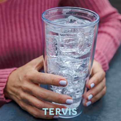 Tervis Clear & Colorful Tabletop Made in USA Double Walled Insulated Tumbler Travel Cup Keeps Drinks Cold & Hot, 16oz Mug, Clear