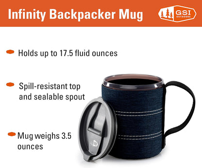 GSI Outdoors Infinity Backpacker Mug I Lightweight, BPA-Free Coffee Cup for Travel, Camping Gear, Backpacking and Outdoors - 17 oz.