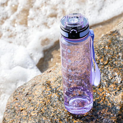 OLDLEY Water Bottle, 32oz Motivational Sports Water Bottle with Time Marker - Times to Drink - Tritan, BPA Free, Wide Mouth Leakproof, Clear (1 Bottle)