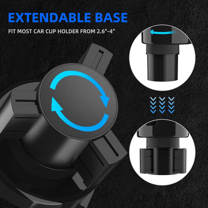 DYLEN Car Cup Holder Expander, Cup Holder Extender Adapter for Car with Expandable Base, Fits Yeti 20/26/30/46oz, Hydroflask 32/40oz, Large Water Bottles in 2.8"-4.2" (16-46oz)
